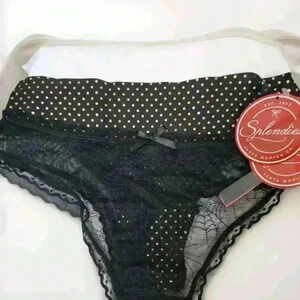 Splendies 2 Pair Black Lace/Black Gold Polka Dots Thong Panties Women's Medium
